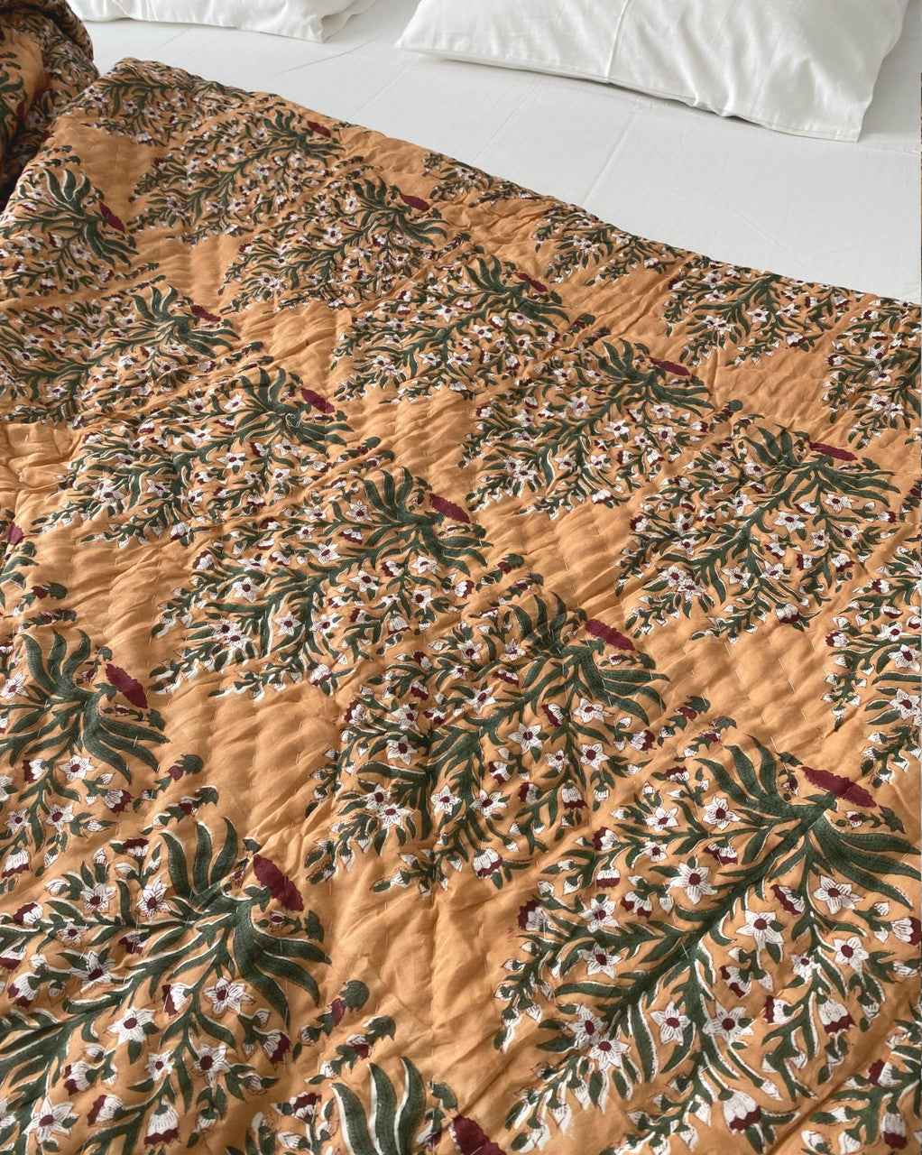 Mustard Glory- Hand-block printed Double-bed Quilt