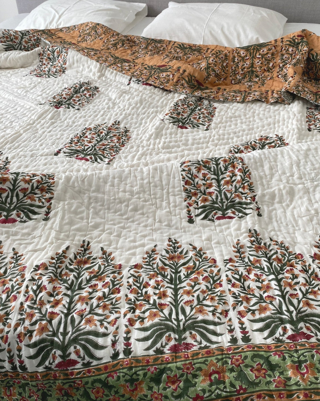Mustard Glory- Hand-block printed Double-bed Quilt