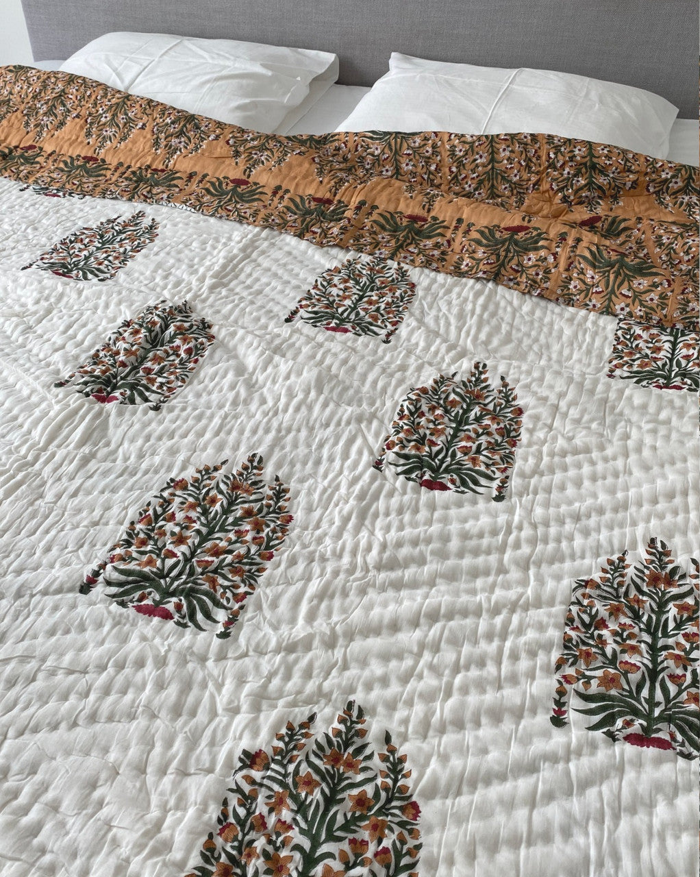 Mustard Glory- Hand-block printed Double-bed Quilt