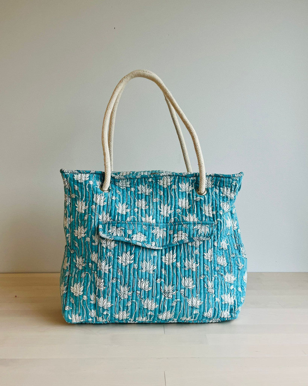 Handblock Printed Large Tote Bag - Lotus Symphony