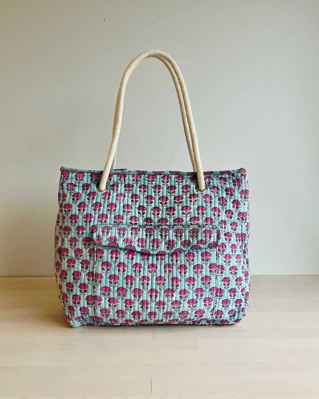 Handblock Printed Large Tote Bag - Lush Garden
