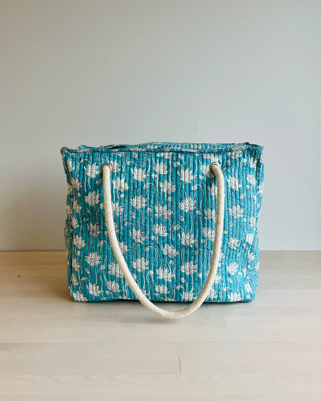 Handblock Printed Large Tote Bag - Lotus Symphony