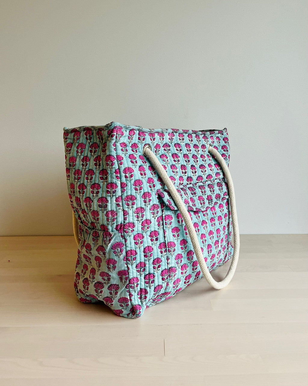 Handblock Printed Large Tote Bag - Lush Garden