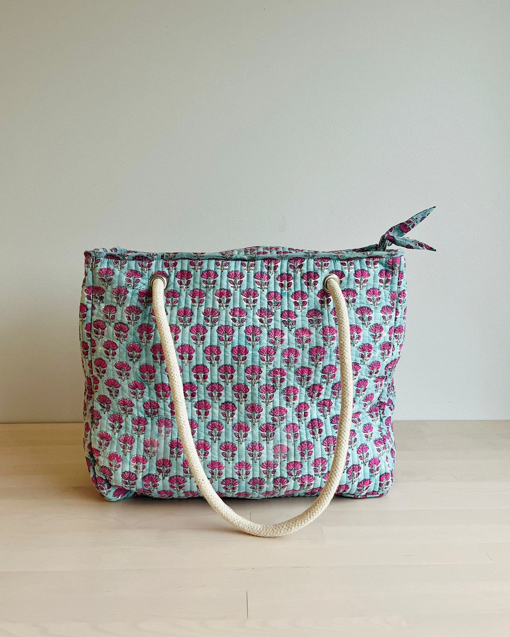 Handblock Printed Large Tote Bag - Lush Garden