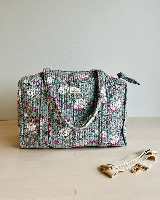 Handblock Printed Duffel Bag -Lush Green