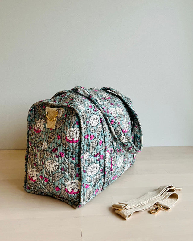 Handblock Printed Duffel Bag -Lush Green