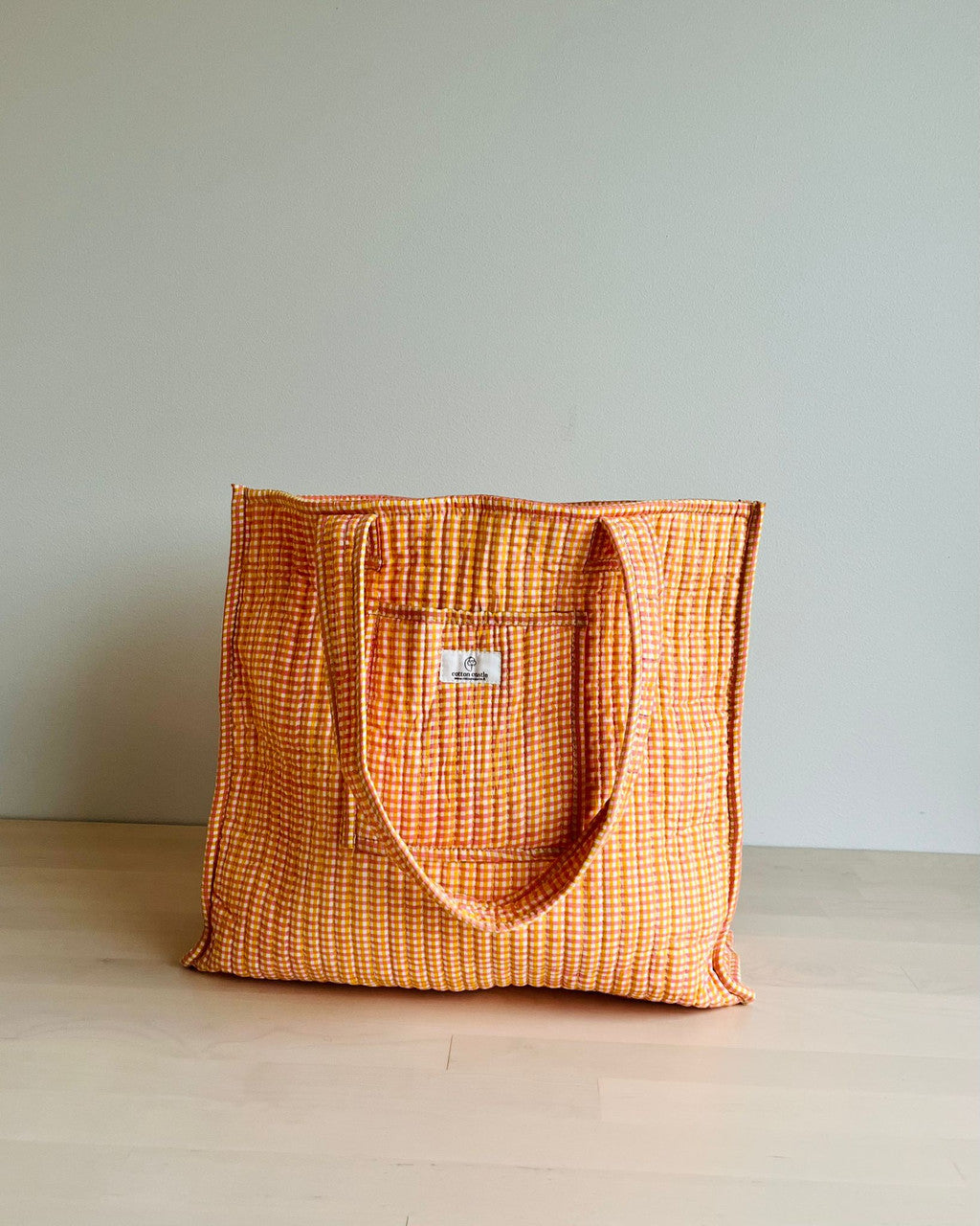 Handblock Printed Shopping Bag - Mandarin Picnic Checks