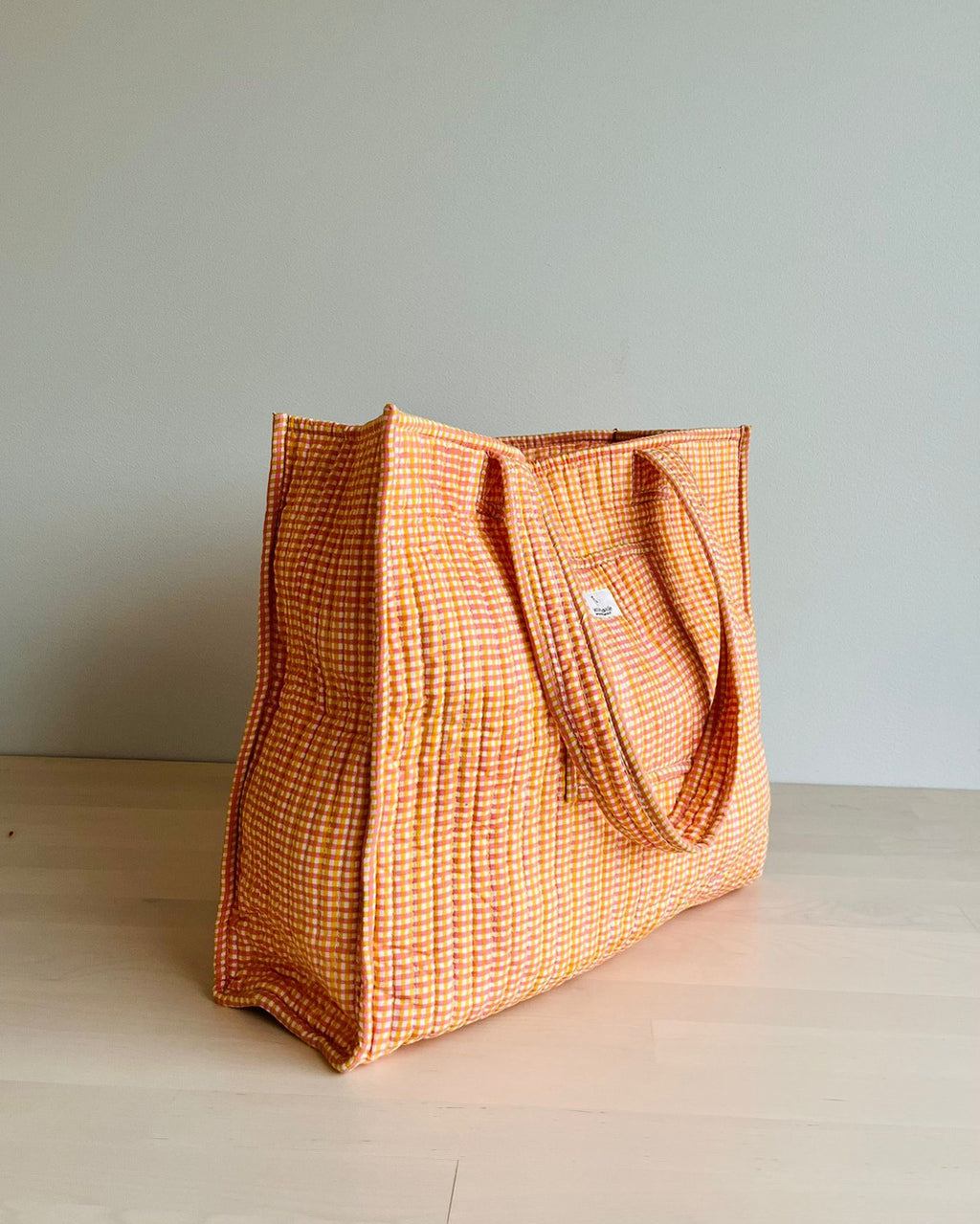 Handblock Printed Shopping Bag - Mandarin Picnic Checks