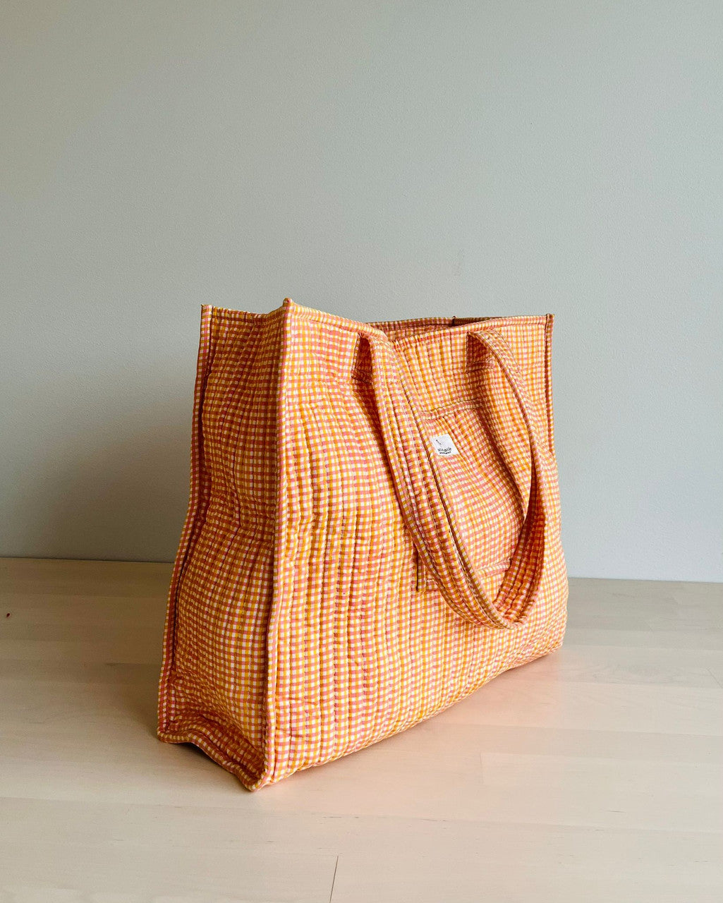 Handblock Printed Shopping Bag - Mandarin Picnic Checks