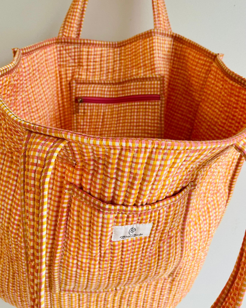 Handblock Printed Shopping Bag - Mandarin Picnic Checks