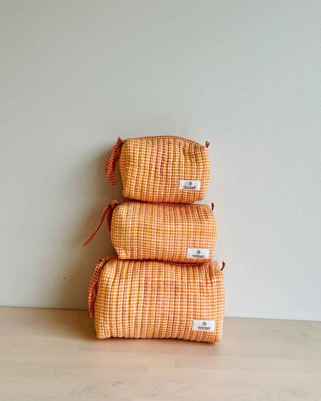 Mandarin Picnic Checks _ Hand block Printed Utility Pouches