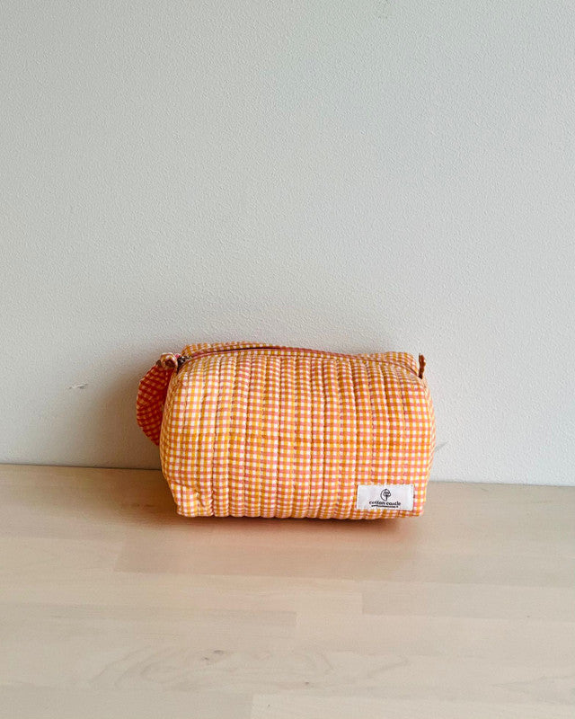 Mandarin Picnic Checks _ Hand block Printed Utility Pouches