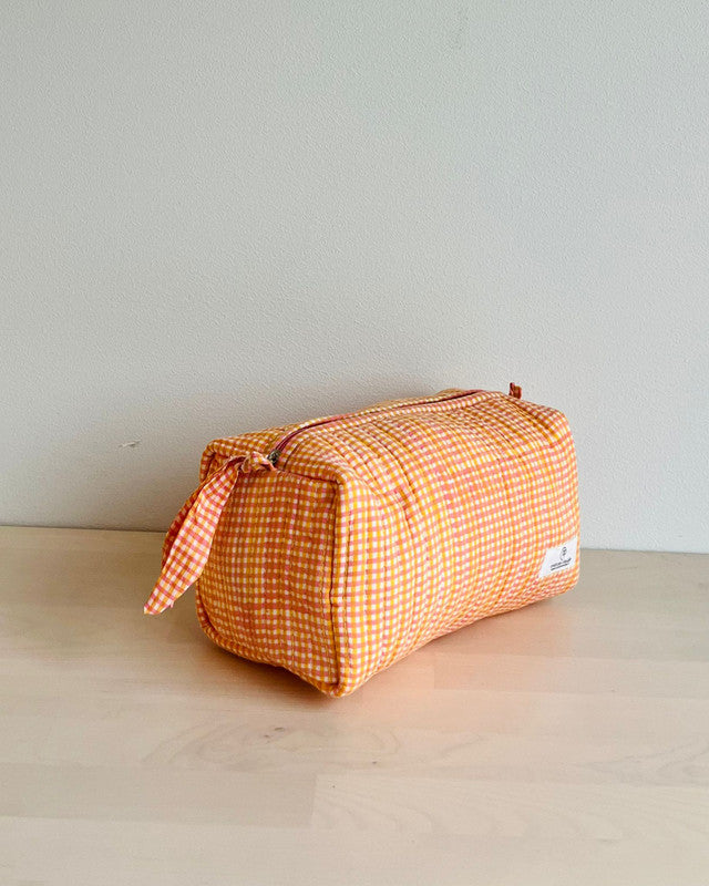 Mandarin Picnic Checks _ Hand block Printed Utility Pouches