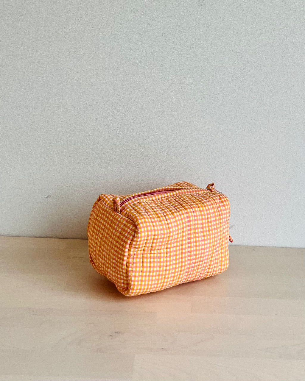 Mandarin Picnic Checks _ Hand block Printed Utility Pouches