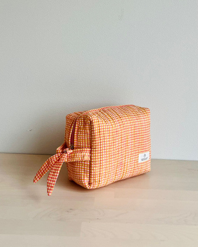 Mandarin Picnic Checks _ Hand block Printed Utility Bags