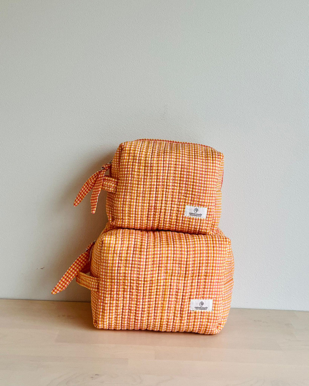 Mandarin Picnic Checks _ Hand block Printed Utility Bags