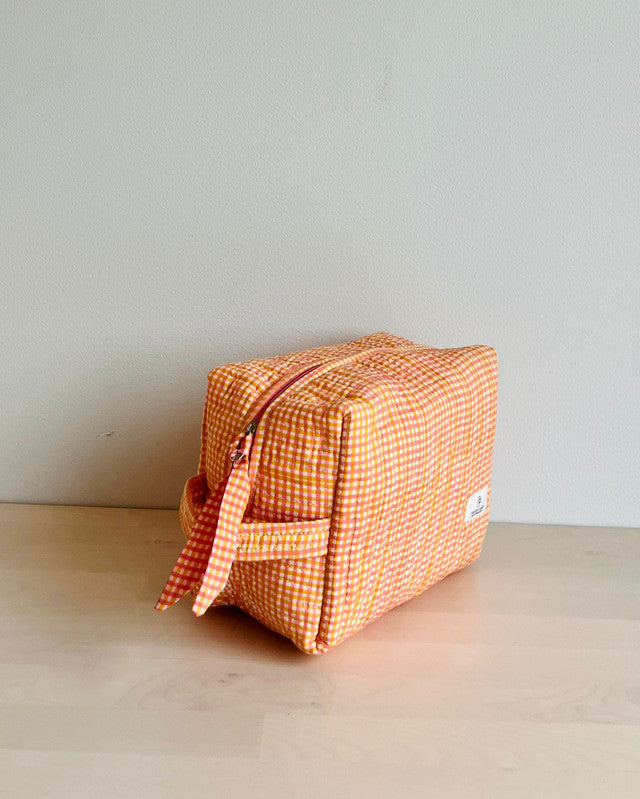 Mandarin Picnic Checks _ Hand block Printed Utility Bags