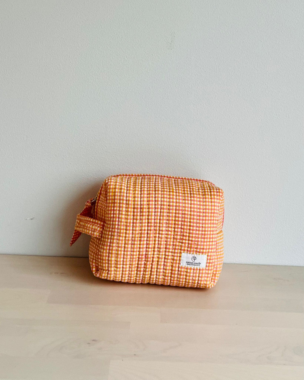 Mandarin Picnic Checks _ Hand block Printed Utility Bags