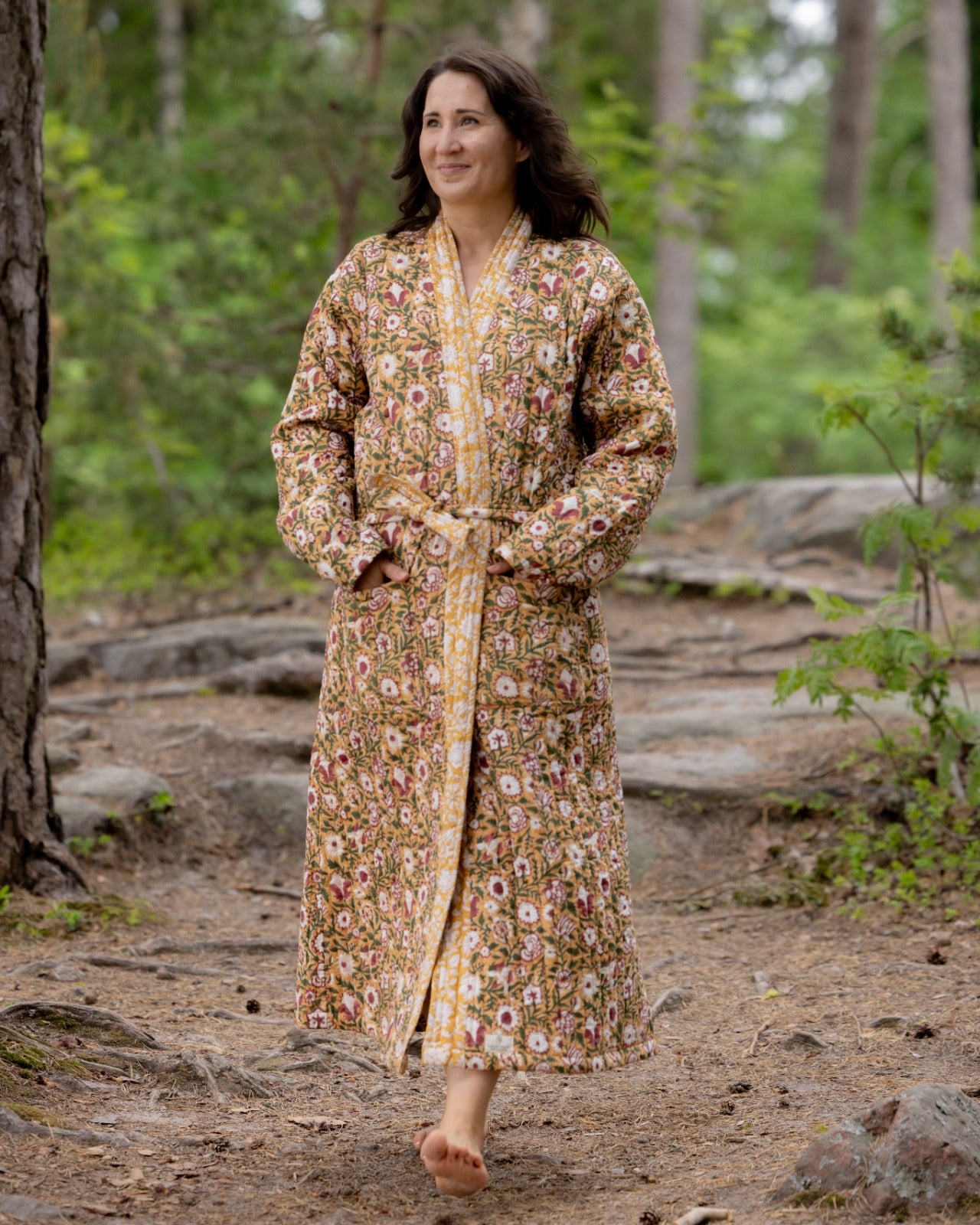 Reversible Quilted Robe – Mustard Meadows