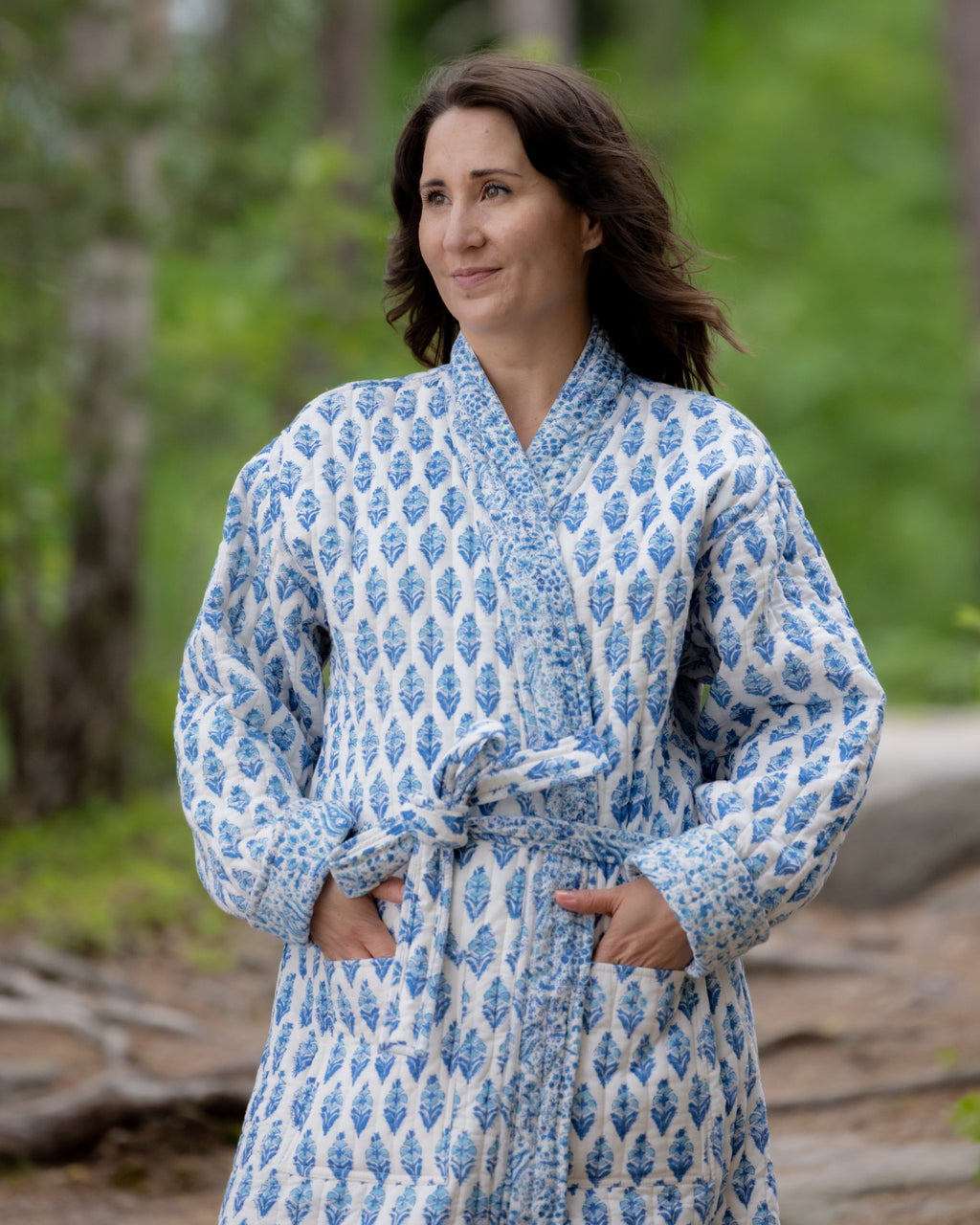 Reversible Quilted Robe – Snow Blue Bud