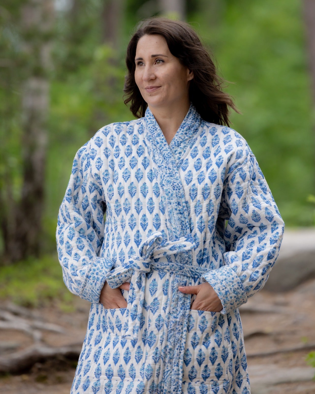 Reversible Quilted Robe – Snow Blue Bud