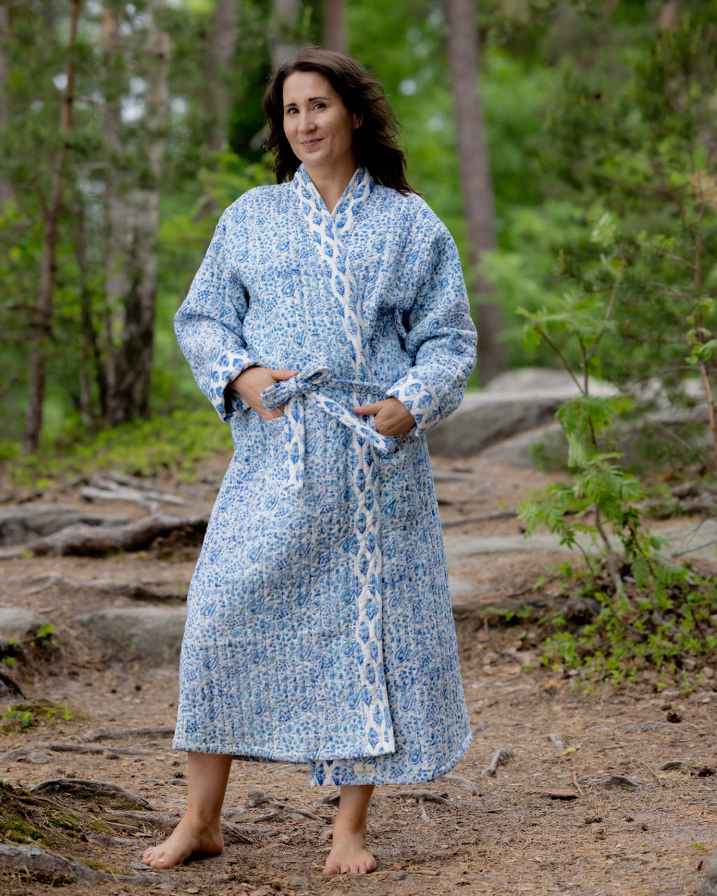 Reversible Quilted Robe – Snow Blue Bud