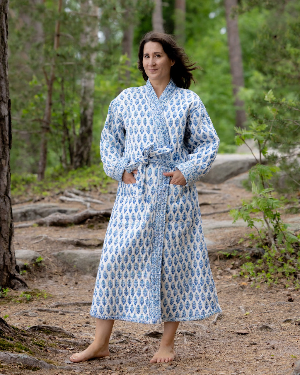 Reversible Quilted Robe – Snow Blue Bud