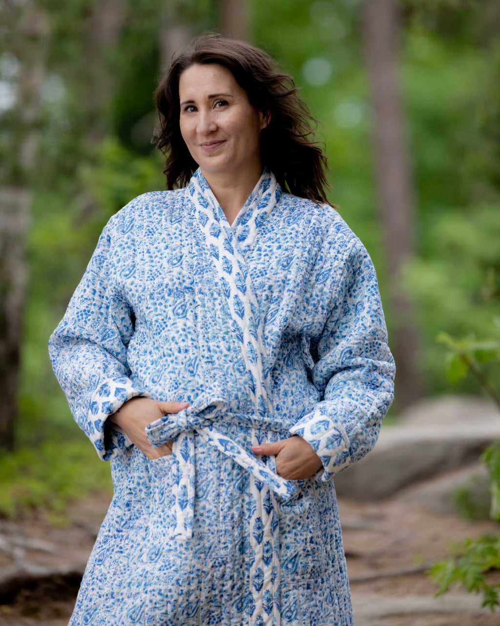 Reversible Quilted Robe – Snow Blue Bud