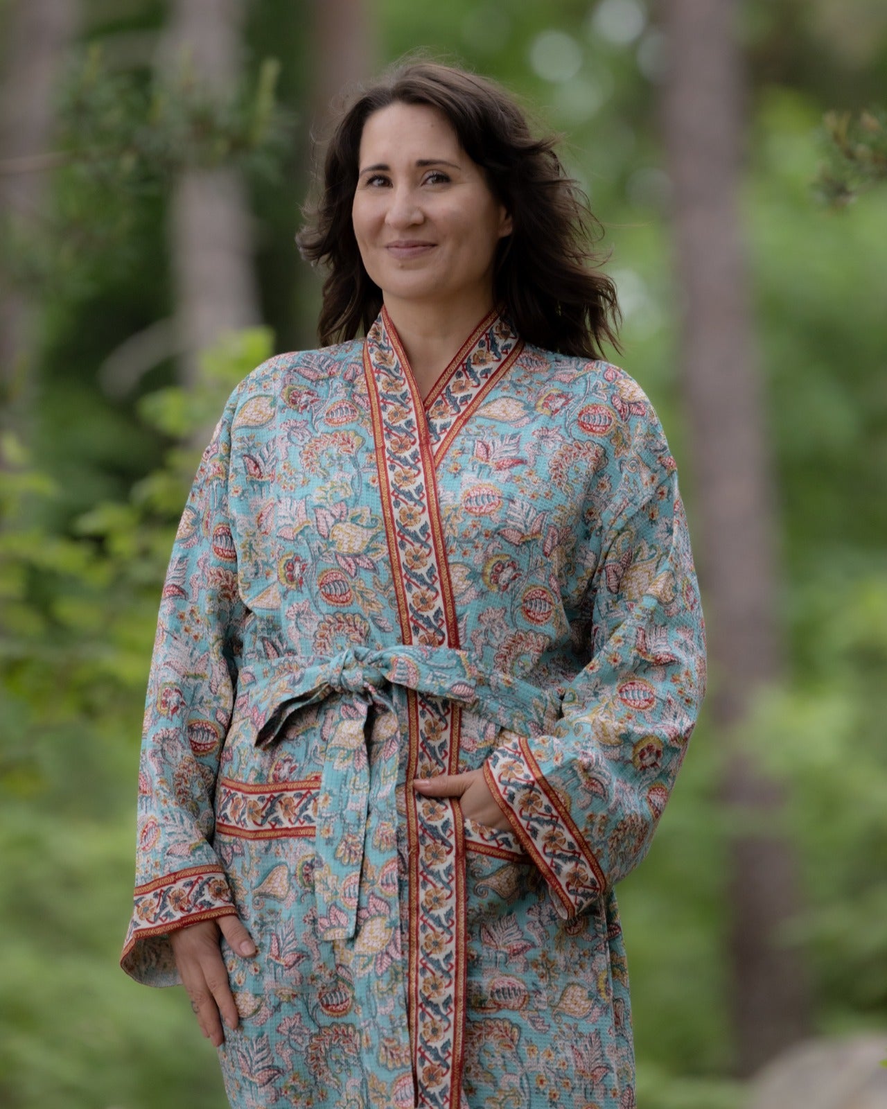 Waffel Cotton Bath Robe -Blue Meadow