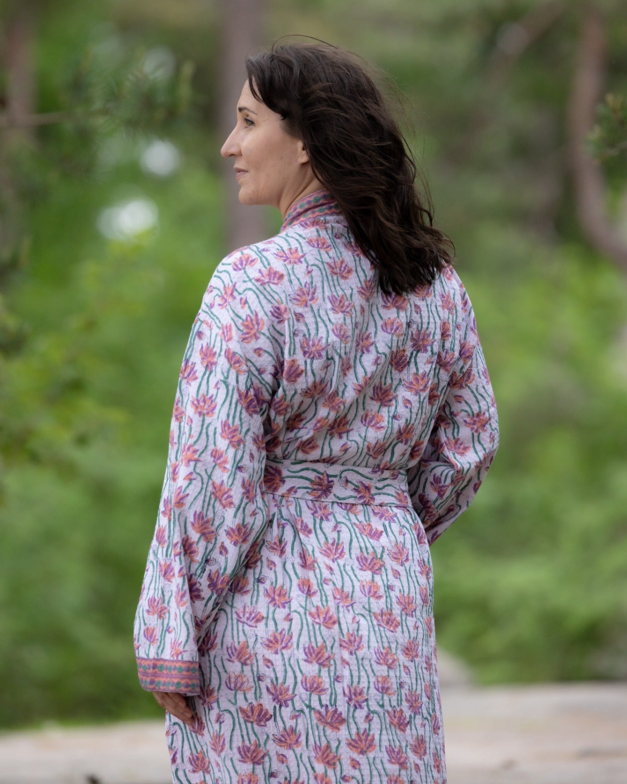 Waffel Cotton Bath Robe - Lotus Trail