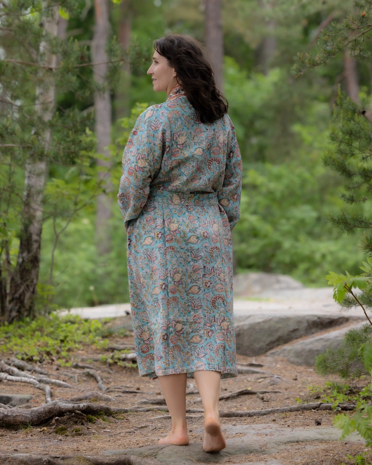 Waffel Cotton Bath Robe -Blue Meadow