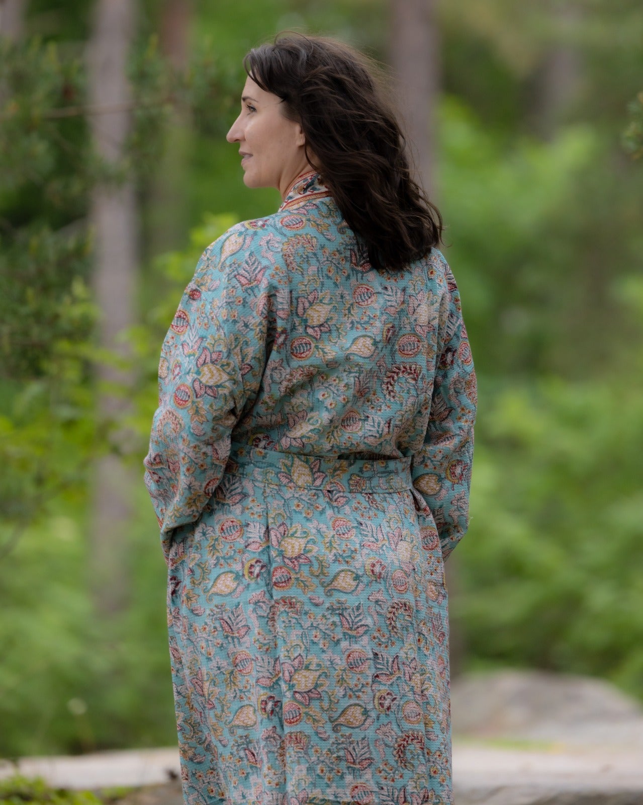 Waffel Cotton Bath Robe -Blue Meadow