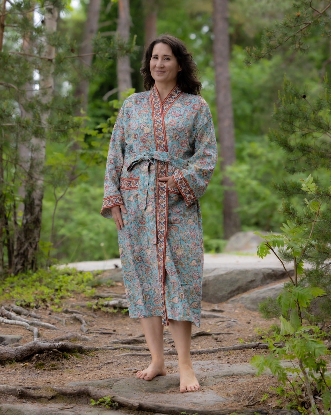 Waffel Cotton Bath Robe -Blue Meadow