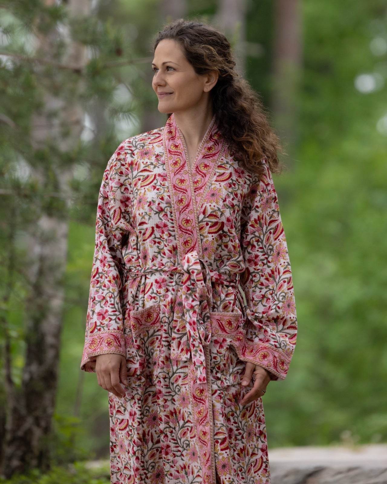 Waffel Cotton Bath Robe - Rose Garden