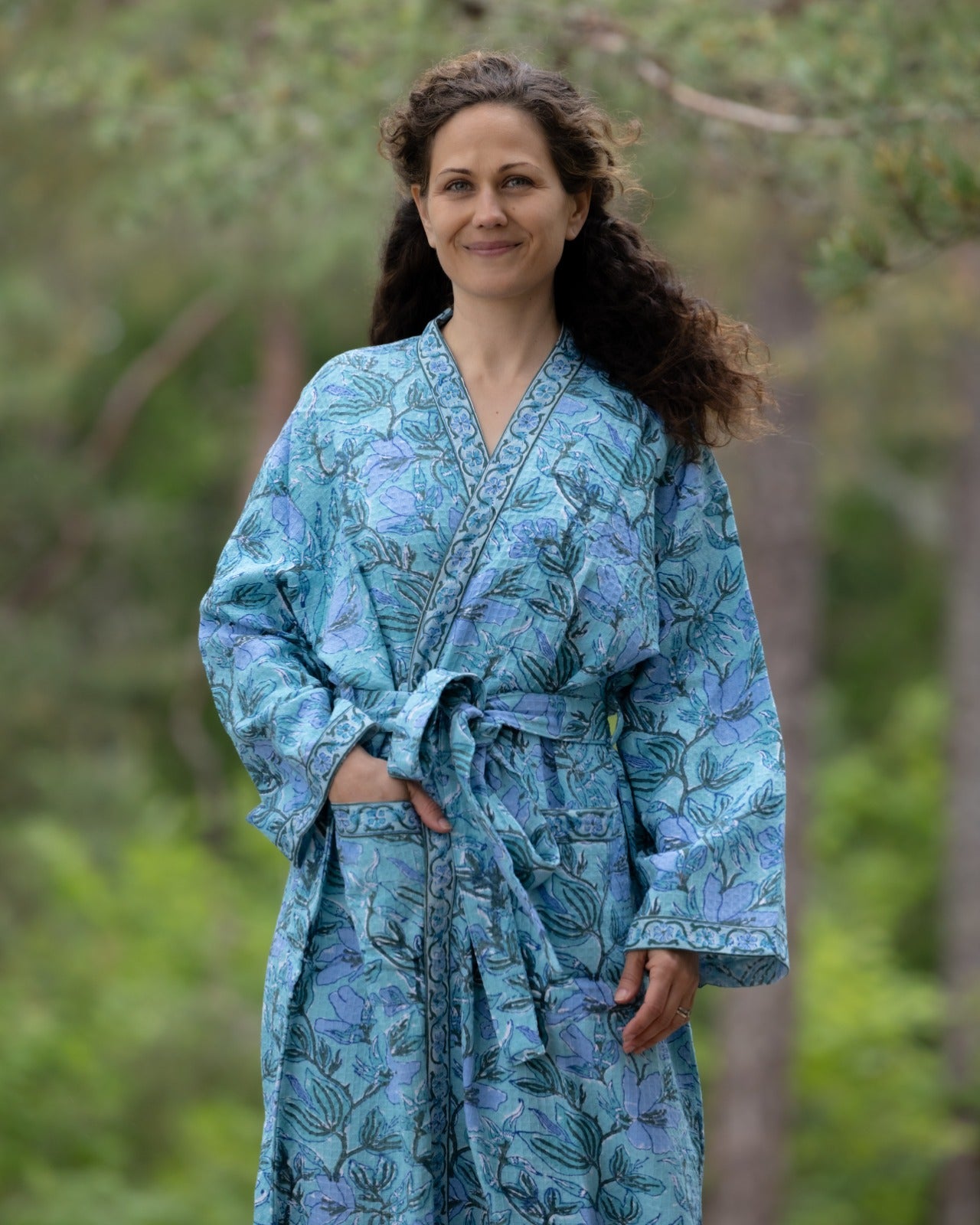 Waffel Cotton Bath Robe - Ocean Leaf