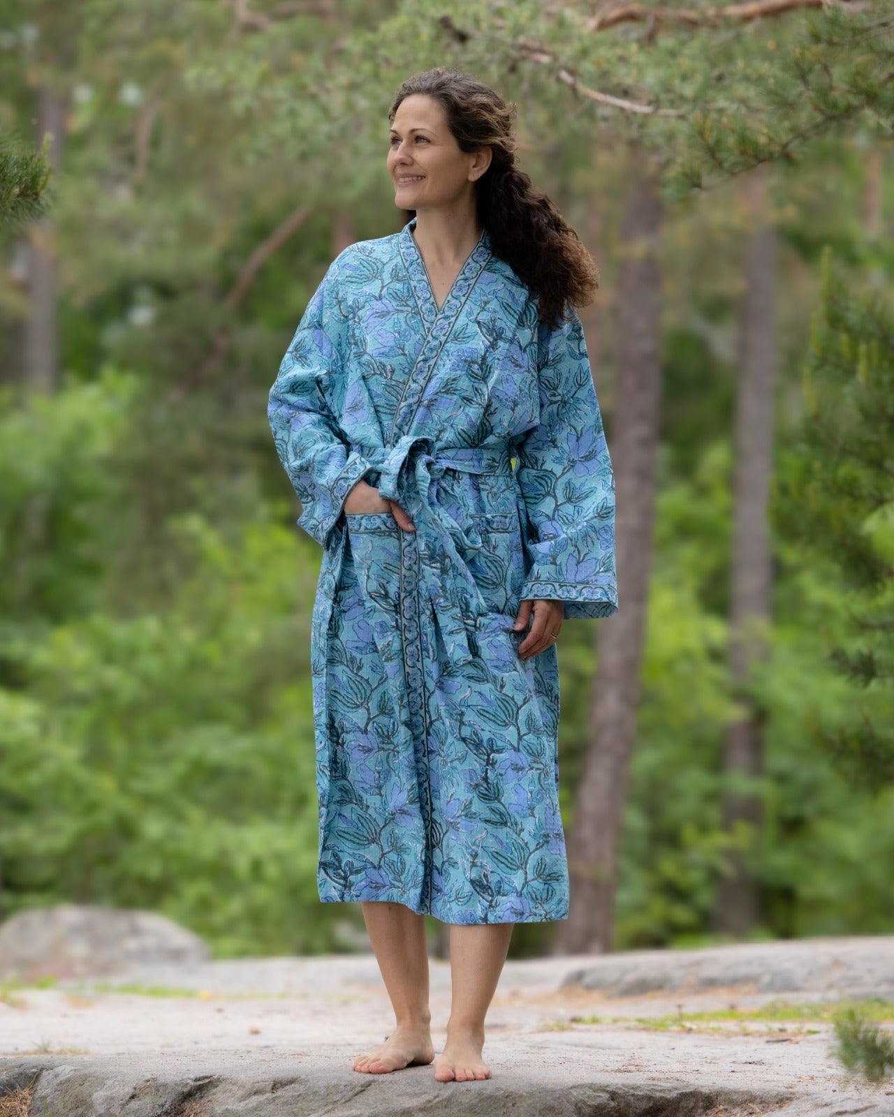 Waffel Cotton Bath Robe - Ocean Leaf