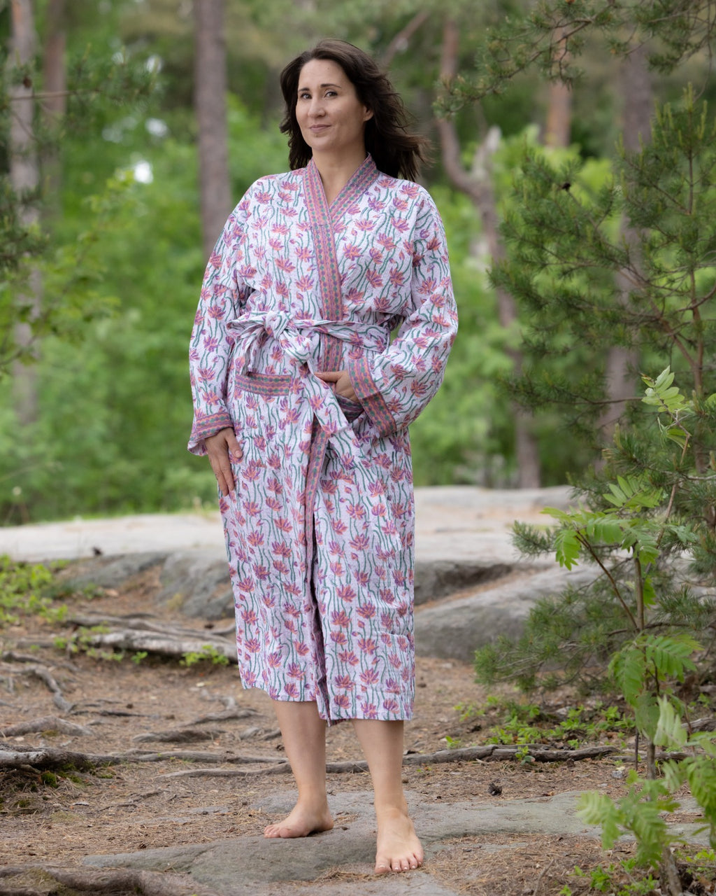 Waffel Cotton Bath Robe - Lotus Trail