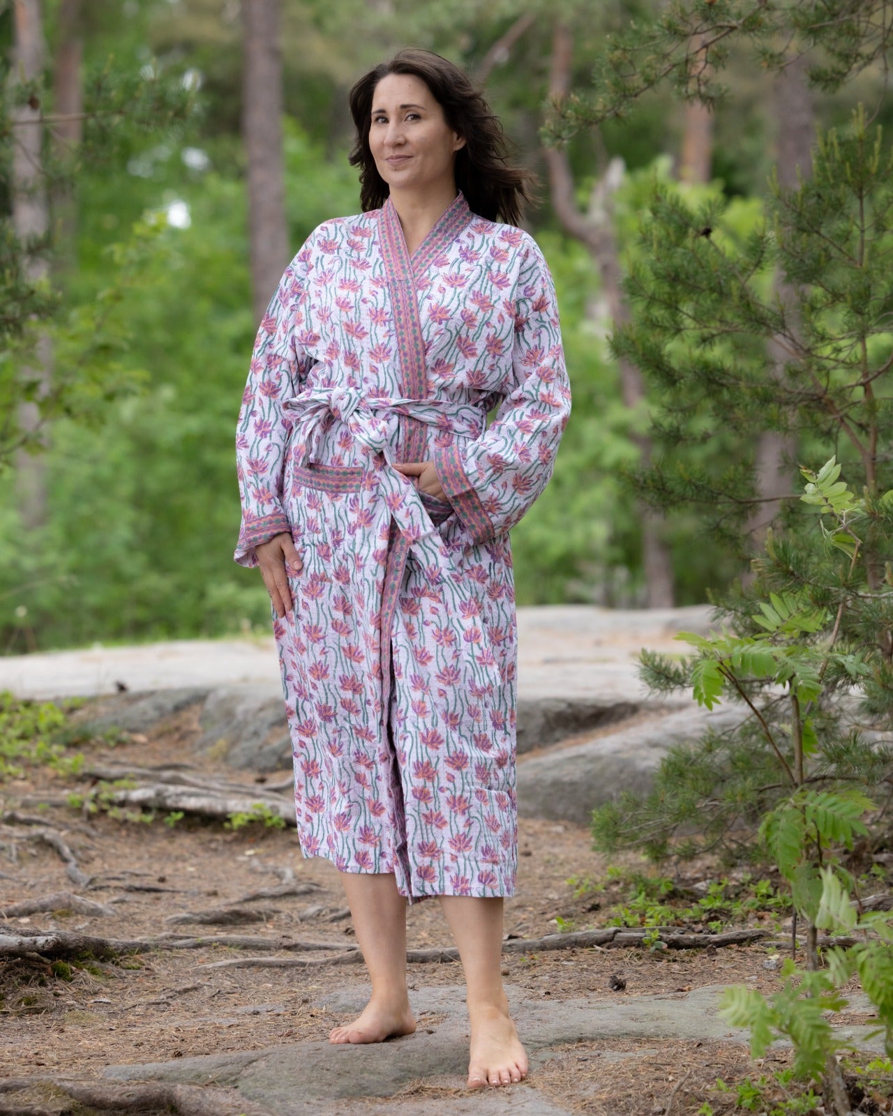 Waffel Cotton Bath Robe - Lotus Trail