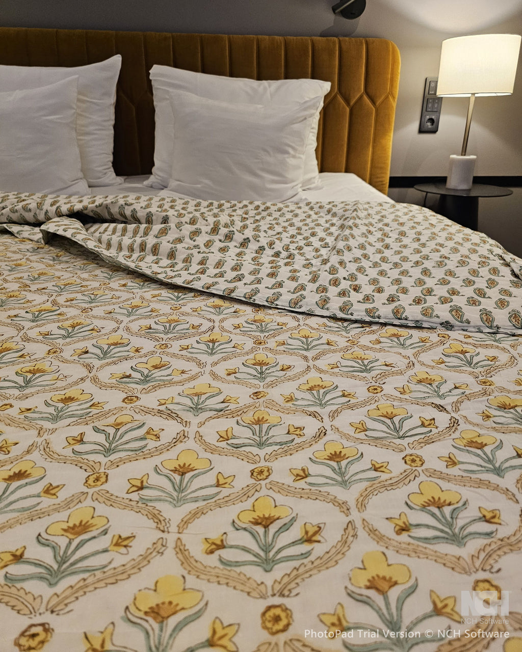 Reversible Handblock Quilt – Sunny Bloom & Lemon Leaf