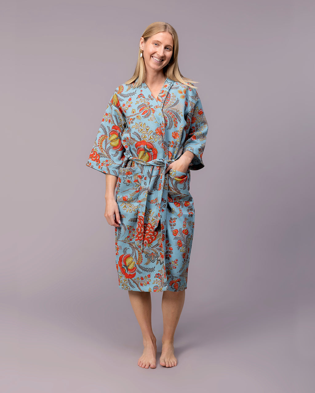 Sky Bloom – Cotton Waffle Bath & Sauna Robe