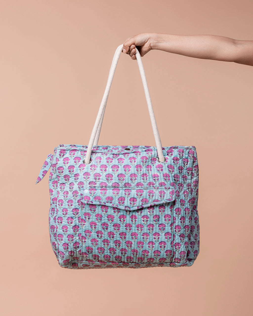 Handblock Printed Large Tote Bag - Lush Garden