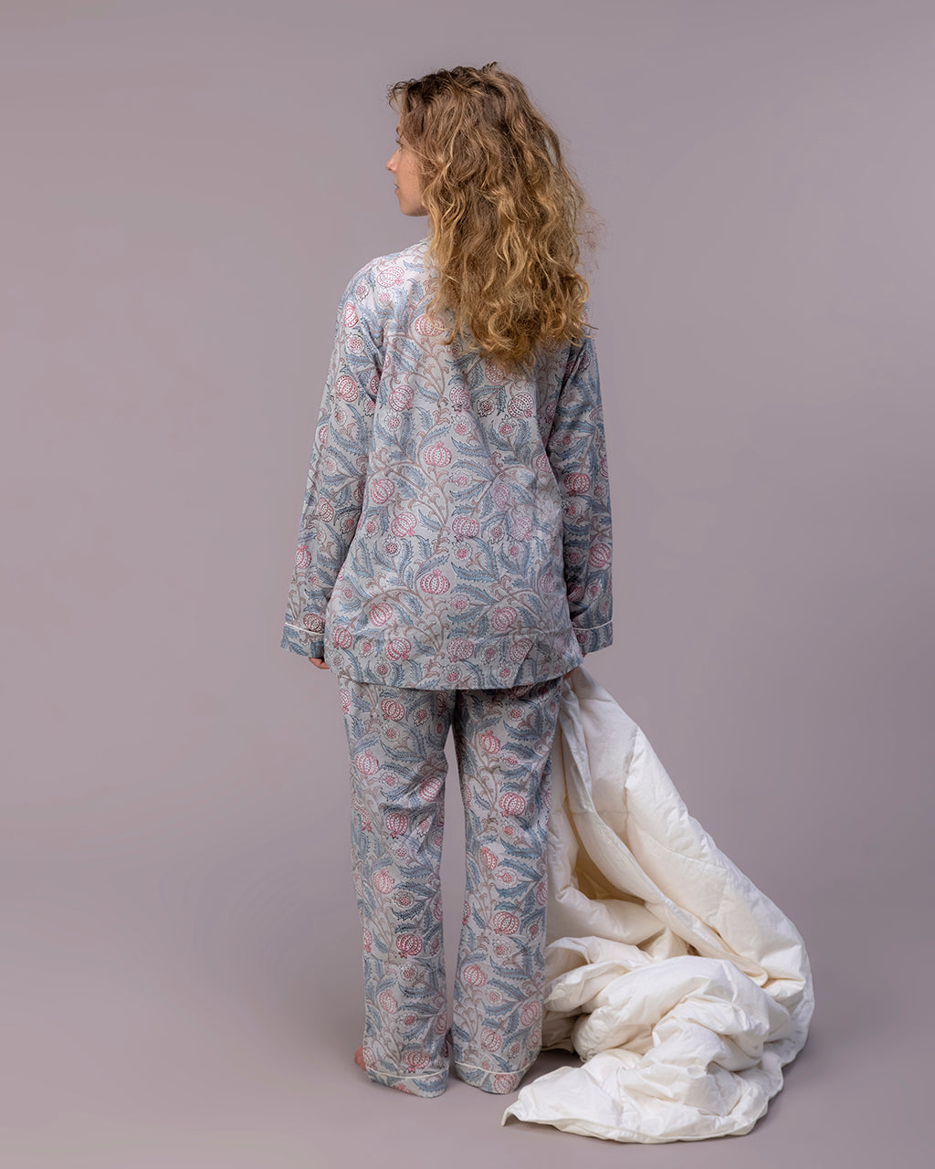 Blush Grey Floral Hand Block Printed Pajama Set