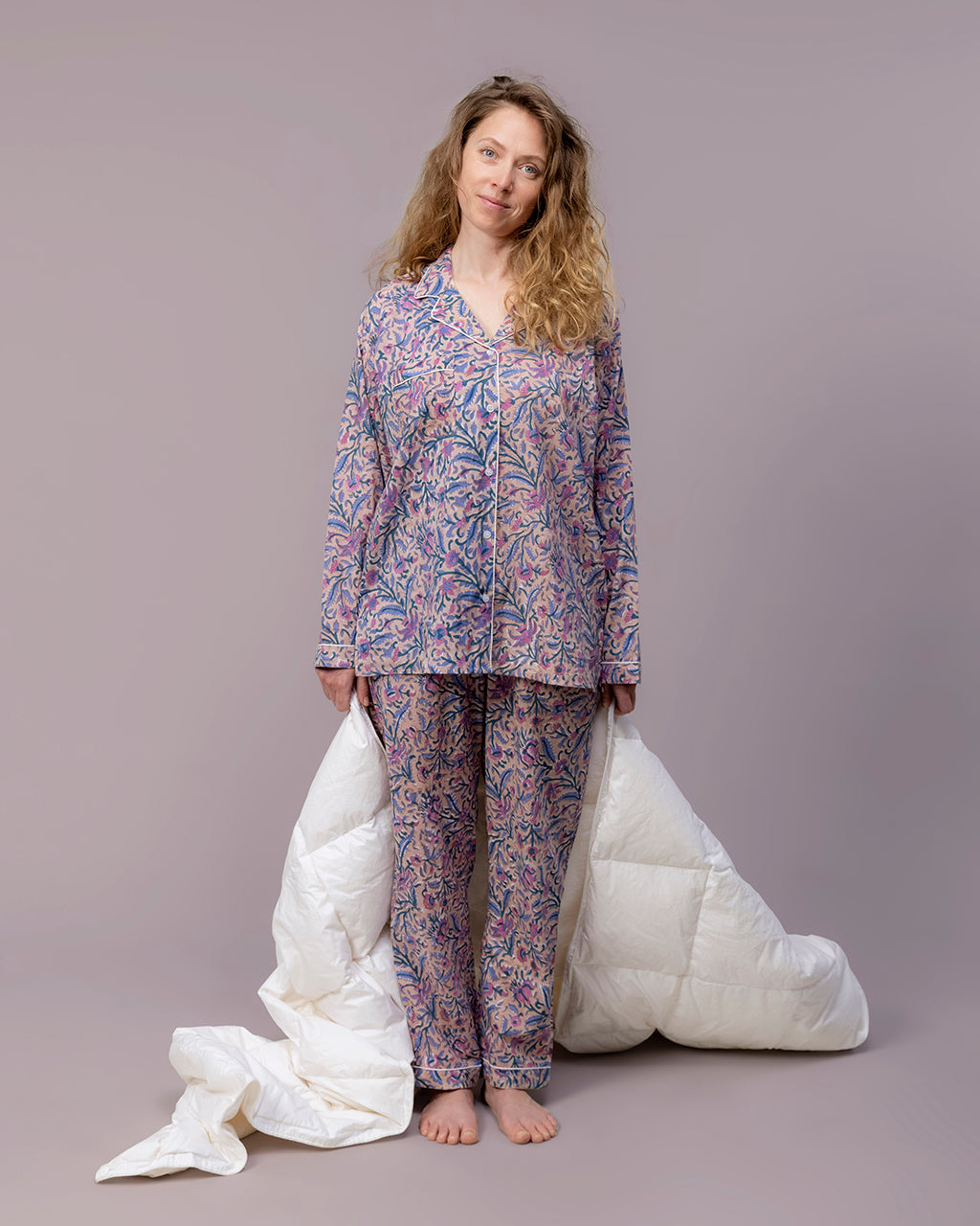 Lavender Vine Hand Block Printed Pajama Set