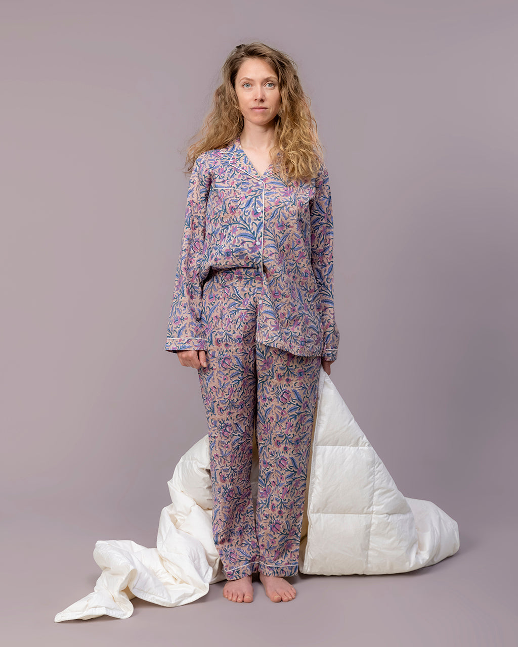 Lavender Vine Hand Block Printed Pajama Set