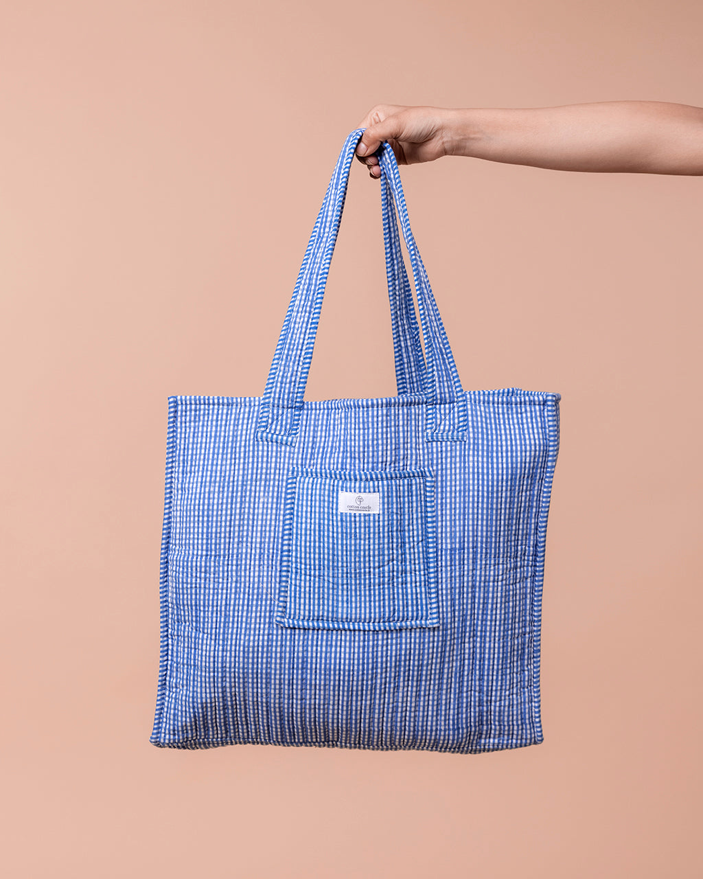 Handblock Printed Shopping Bag - Navy Picnic Checks
