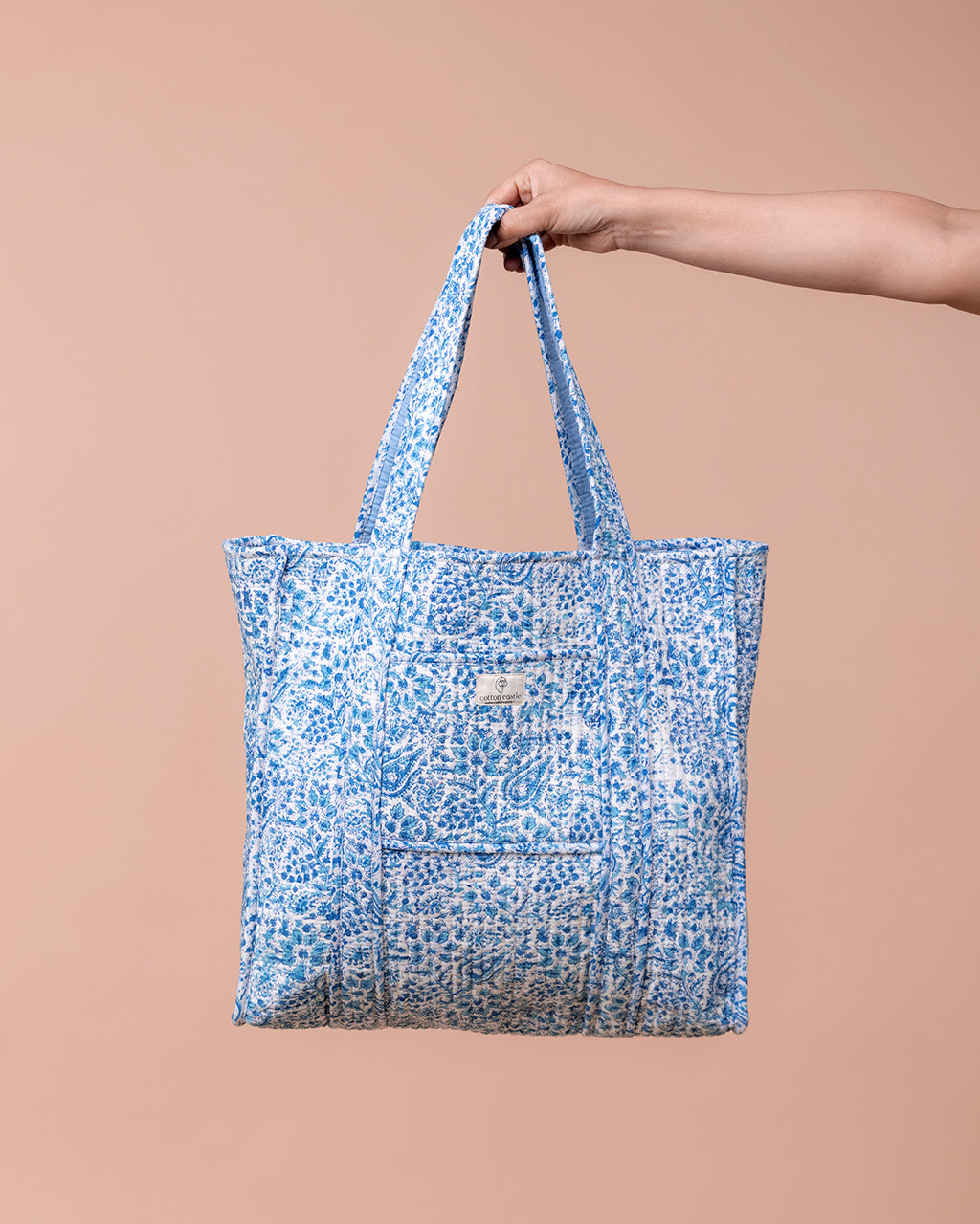 Handblock Printed Shopping Bag - Snow blue